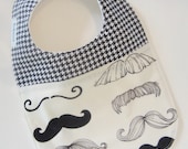 Mustache Baby Bib - BOYS Black Houndstooth / Stache Baby / Baby Bib Gift