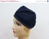 Vintage 1940s Hat Draped Chapeau by Collette Cathay in Navy Blue