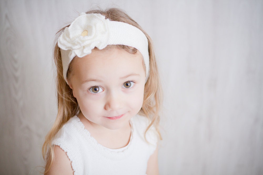 Knit ear warmer knit headband with ruffled flower decoration warm headband