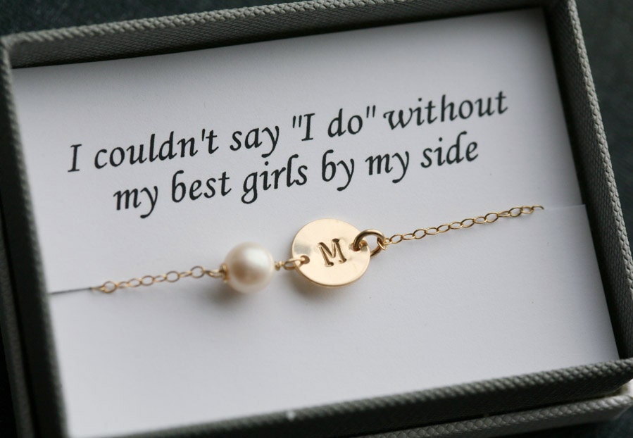 Bridesmaid gifts,Thank you card with necklace,be my bridesmaid card,14k Gold,bridesmaids jewelry,initial necklace for bridesmaids