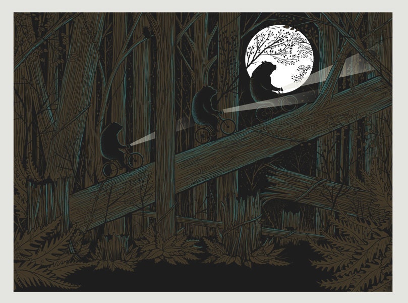 Bears on Bikes silkscreen print by Methane Studios