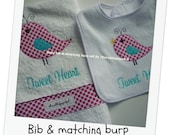 Baby bib and matching burp cloth Tweet Heart