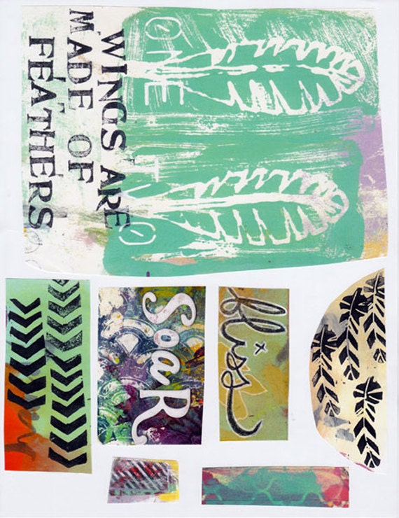 words and feathers art journal collage sheet