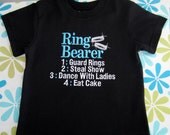 Embroidered - Ring Bearer shirt or onesie - turquoise & white - silver/platinum rings