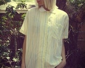 Pale Yellow Shirt with Rainbow Stripes and White Collar