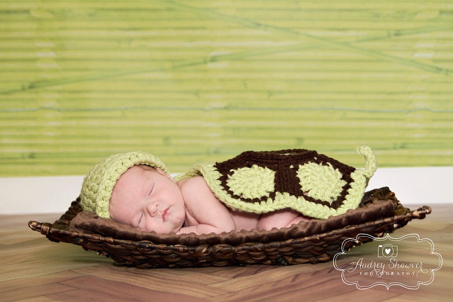 Turtle Photo Prop -- Newborn Crochet Hat and Cape -- Custom Made to Order