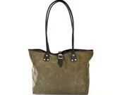 Reggie army green waxed canvas print twill tote bag