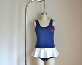 vintage 60s swimsuit - SAILOR GIRL skirt bathing suit / M