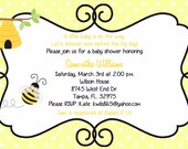 Bee Baby Shower Invitation - Girl or Boy - Customized and DIY Printing