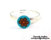 Turquoise Red Flower Ring Fimo Polymer Clay