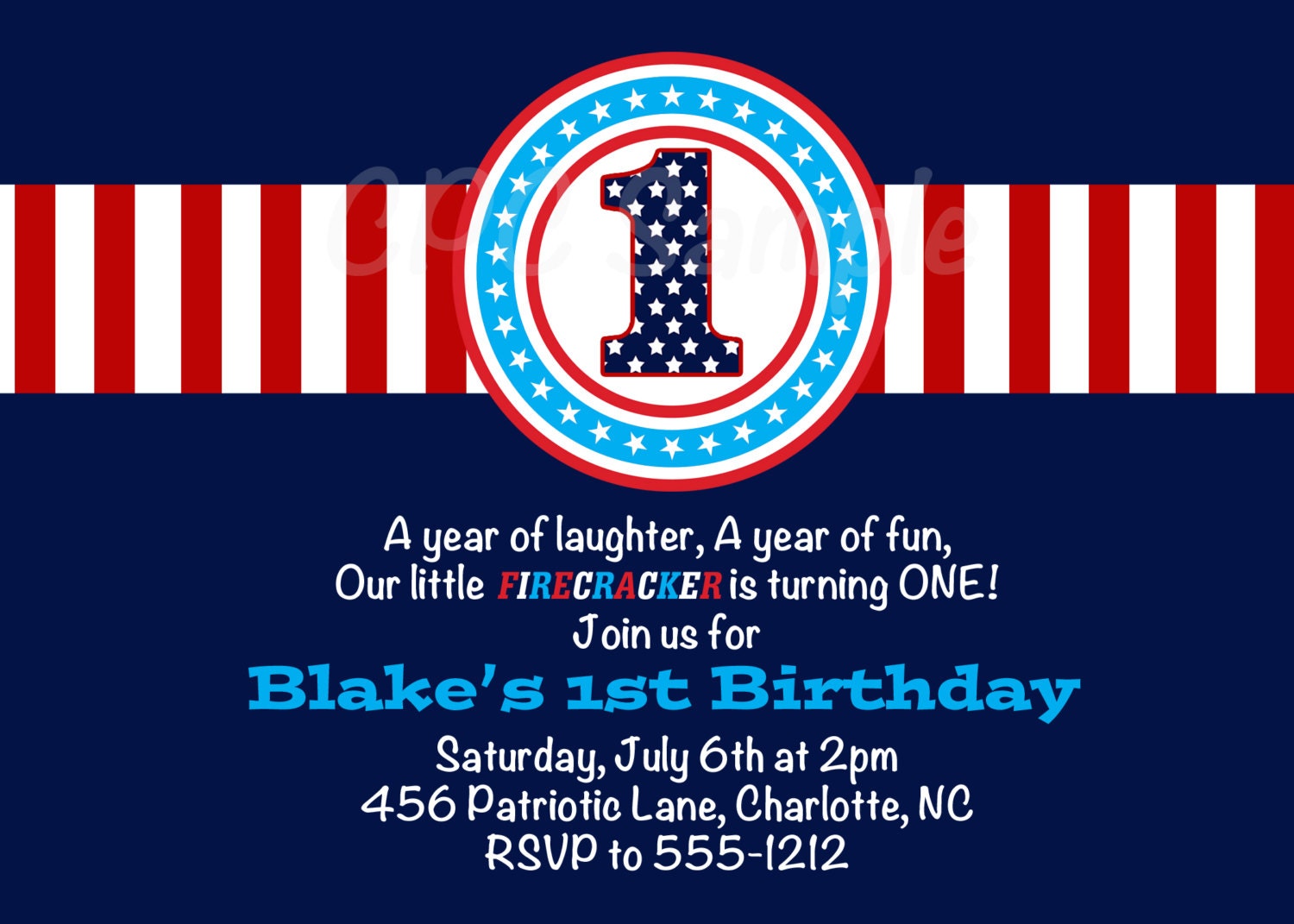 Red White and Blue Patriotic 4th of July Birthday Invitations Print Your Own or Printed