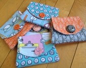 Little Wallet gift card, credit card, business card holder with a vintage grey button Type fabric line