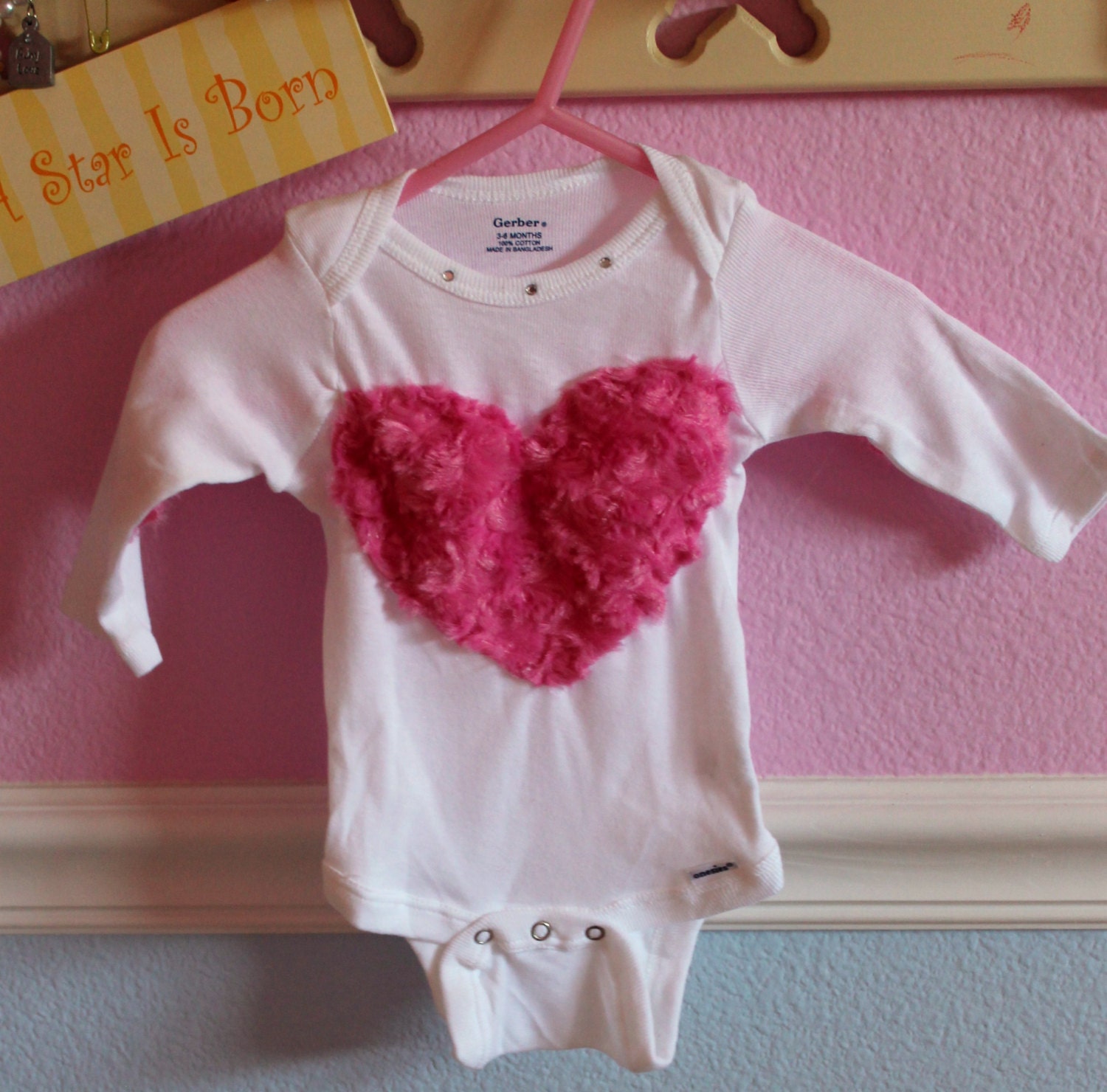 Hot Pink Fuzzy Heart One Piece with arm patches