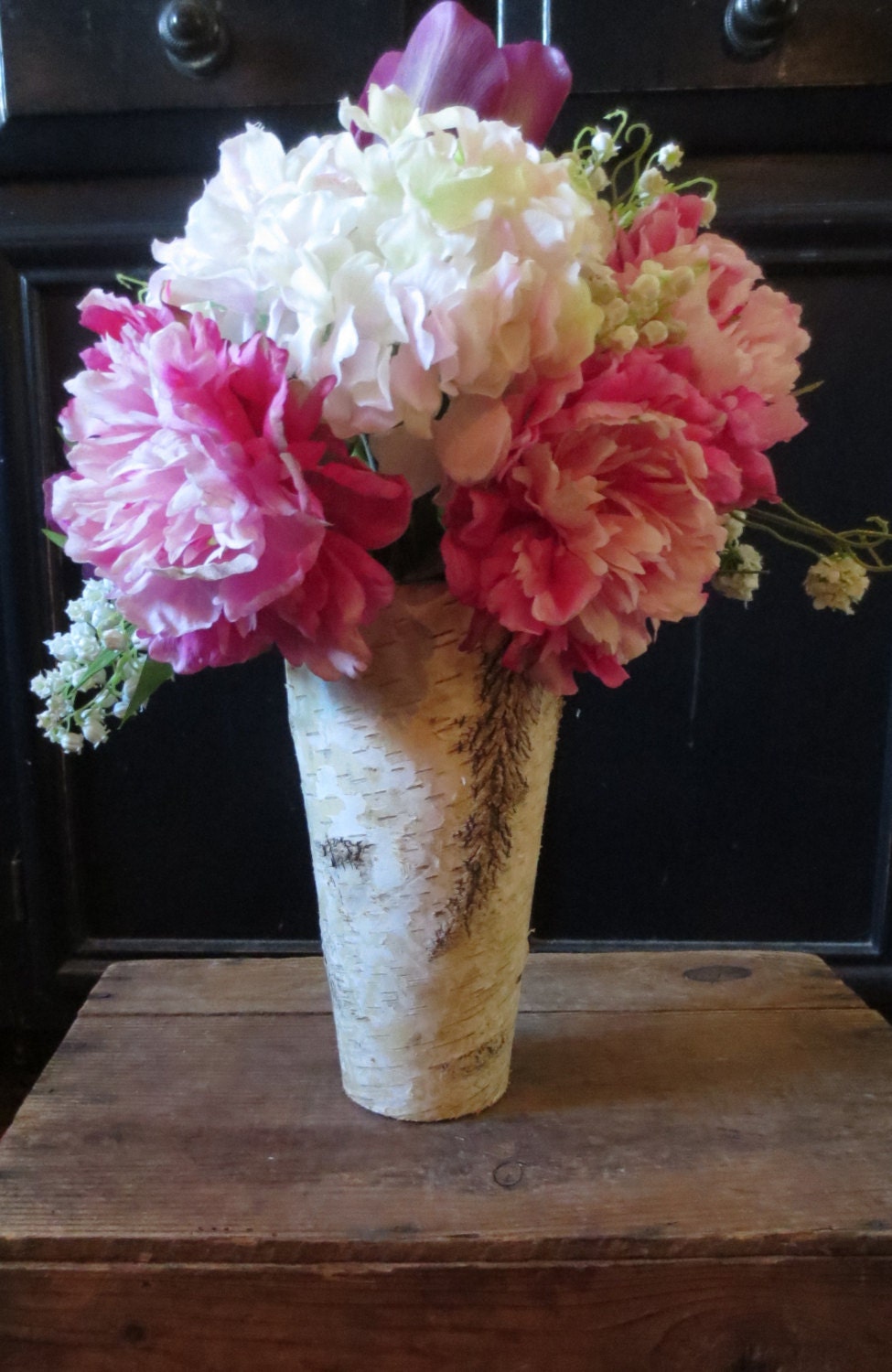 Tall Natural Birch Bark Vase for WEDDING CENTERPIECES or BOUQUET Home Decor  Wood  Vase Rustic Cottage Chic