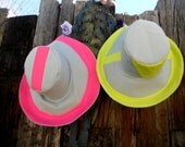 Neon Green and Grey Sun Hat Summer Fashion Teen Hat Abstract Design Wide Brim UNIQUE   by Freckles California