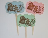 Momma Owl with Babies Cupcake Toppers or Food Picks Perfect for Baby Shower or Bithday You Choose Color