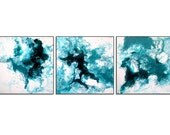 Small Three Piece Painting Set of 3, 8x8" Canvases.  Title "Blue Marble" by R Schoeffel