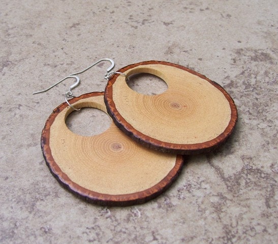 Big, Bold And Sexy Pecan Tree Branch Wood Earring, Natural Wooden Hoop Earring, Nickel free Ear Wares, Great Gift For Her - 934
