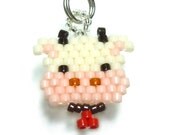 Beaded Cow Charm / Pendant, Cute Animal Jewelry, Brick Stitch