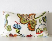Decorative pillow cover - Lumbar pillow - 12x18 - Bright Floral - Linen Texture - Ivory - Red - Orange - Green - Floral Lumbar Pillow