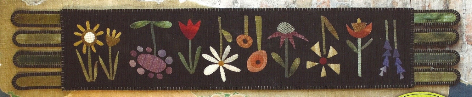 Primitive Folk Art Wool Applique Pattern:  GARDEN ROW