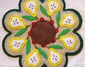 A "What A Pear" Pear Candle Mat Penny Rug With Flowers PATTERN No.152