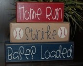 Primitive SPORTS Home Run Strike Bases Loaded Baseball Primitive Distressed Word Stacking Blocks