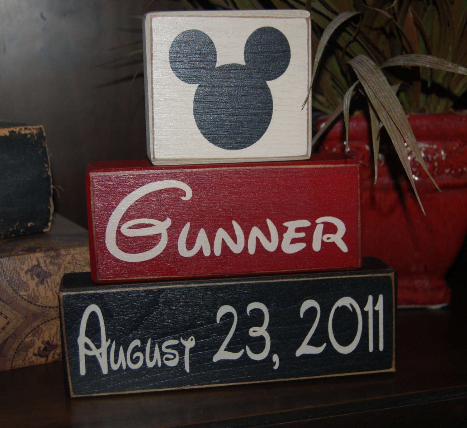 MICKEY MOUSE Dreams Do Come True Boys Girls Children PERSONALIZED Name Wood Sign Blocks Primitive Country Rustic Home Decor