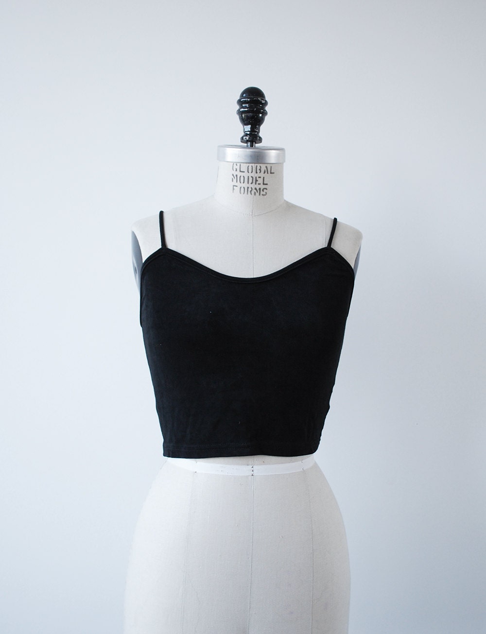 90s Black Simple Knit Sweetheart Crop Top S