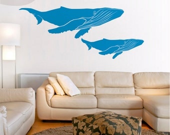 Humpback Whales - Set of 2 - Vinyl Wall Decals