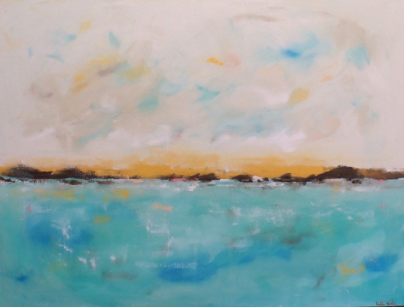 Large Abstract Seascape Original Painting -Aqua Calm 48 x 36