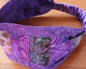 One-of-a-Kind Reversible Purple Batik Scraptastic Headband, size L - yoga headband, dread wrap:  Gypsy Wraps by Julie Bartel