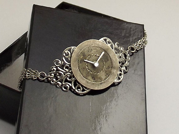 Clock Watch Face Bracelet Steampunk Watch Gears, Victorian Style Antiqued Silver Gunmetal