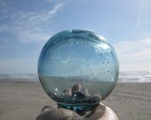 Japanese Glass Fishing Float - Grapefruit Size, Light Teal Blue