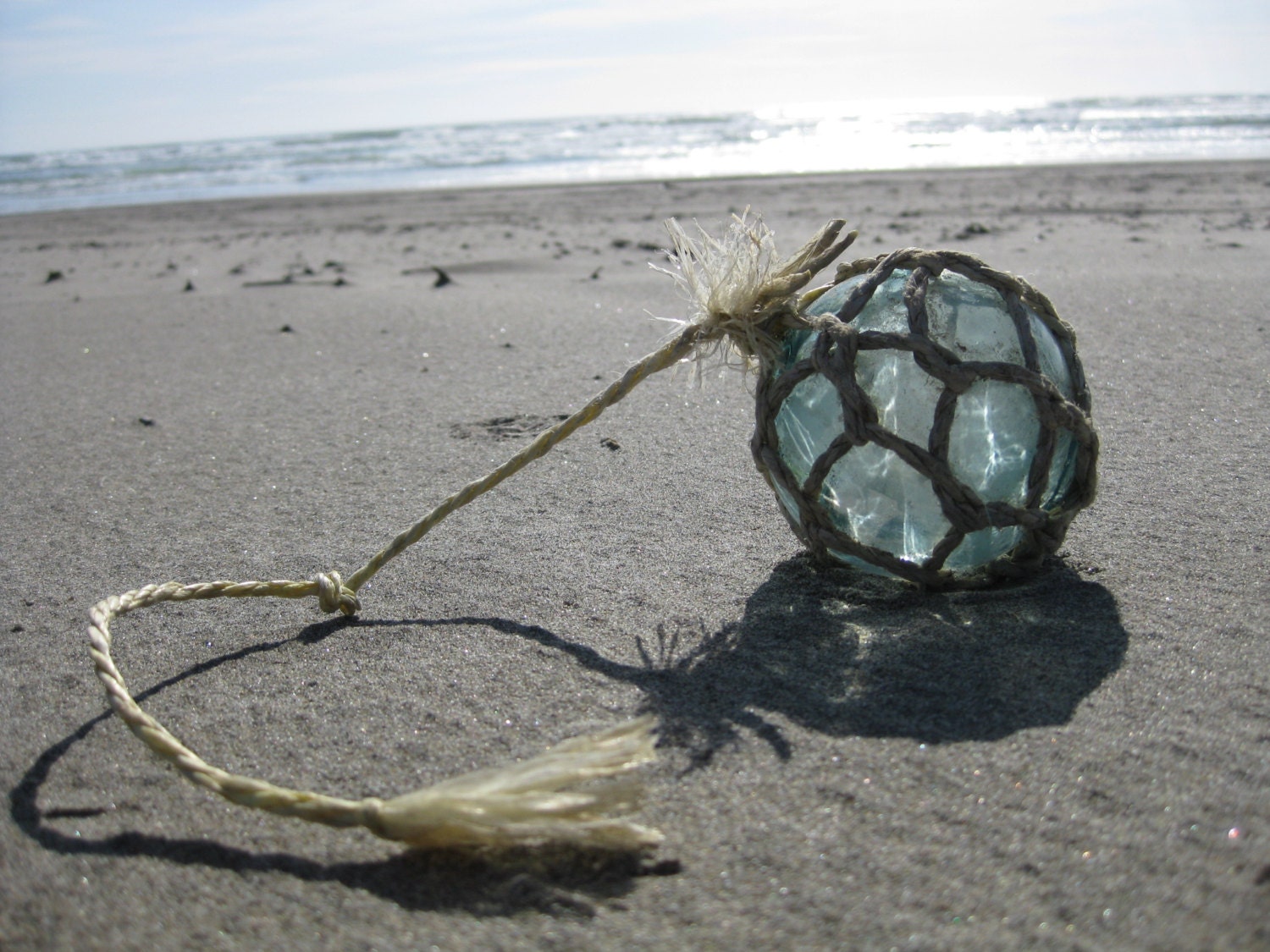 Japanese Glass Fishing Float - Original Net, Baseball Size, Alaska Beachcombed