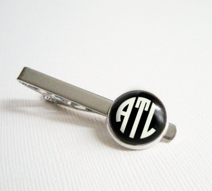Art Deco Gatsby Monogram Tie Clip - Personalized 1920s Style Custom Groom or Groomsman's Gift with Two or Three Script Initials