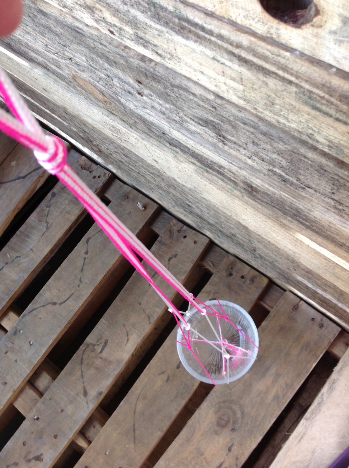 Handmade Mod Macramé Hanger - Pink and White