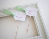 White Customised Pink Swirl Cupcake Picks - Tea Party Decorations - Set Of 10