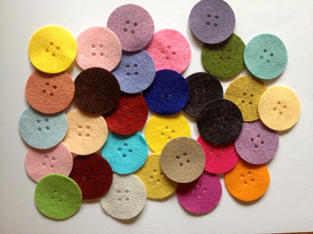 Wool Felt Button Die Cuts 30 - 1 1/2 inch Random Colored. 1934