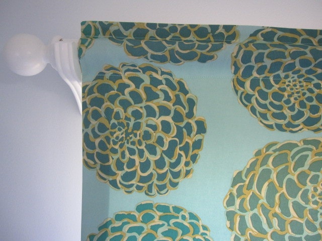 NEW...2 Curtains, Drapes, Window Curtains, Set of 2 Designer Teal Pom Pom Curtain Panels 84 long