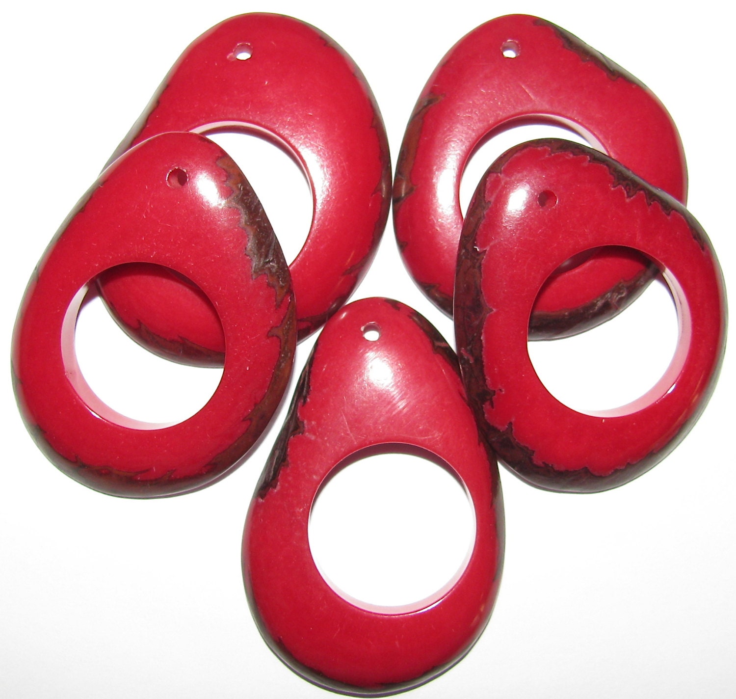 Tagua Nut Donut Beads, Red Donut, EcoBeads, Natural Neads, Organic Beads, Vegetable Ivory Beads