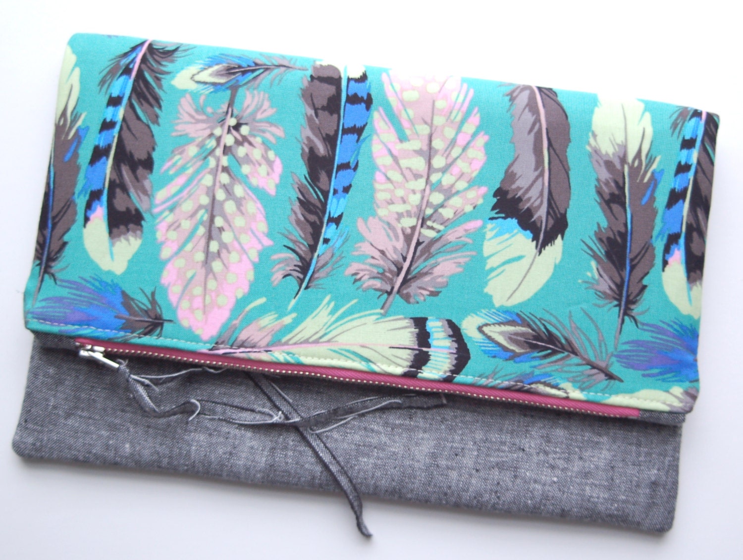 Fold Over Clutch - feathers