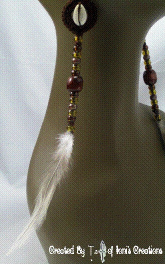 Brown Beaded Circle Feather Earrings with Cowries
