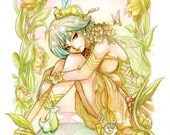 Original Spring Fairy framed Watercolor Painting