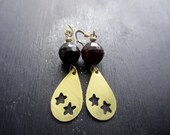 Celestial - Star Dangle Earrings Red Garnet Gemstone Earrings Cut Out Star Earrings Bohemian Earrings Romantic Jewelry