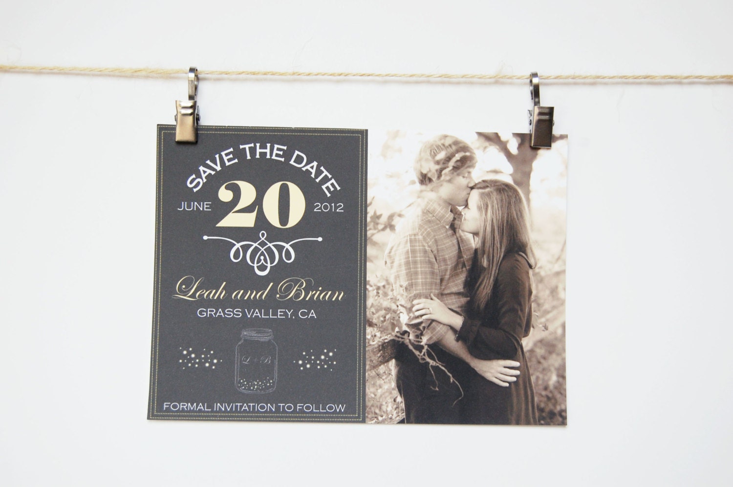 Rustic Chic Mason Jar Fireflies Photo Save the Date