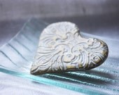 Brooch / Antique Gold Etched Heart Pin / Handmade Valentine's Day Jewelry Jewellery