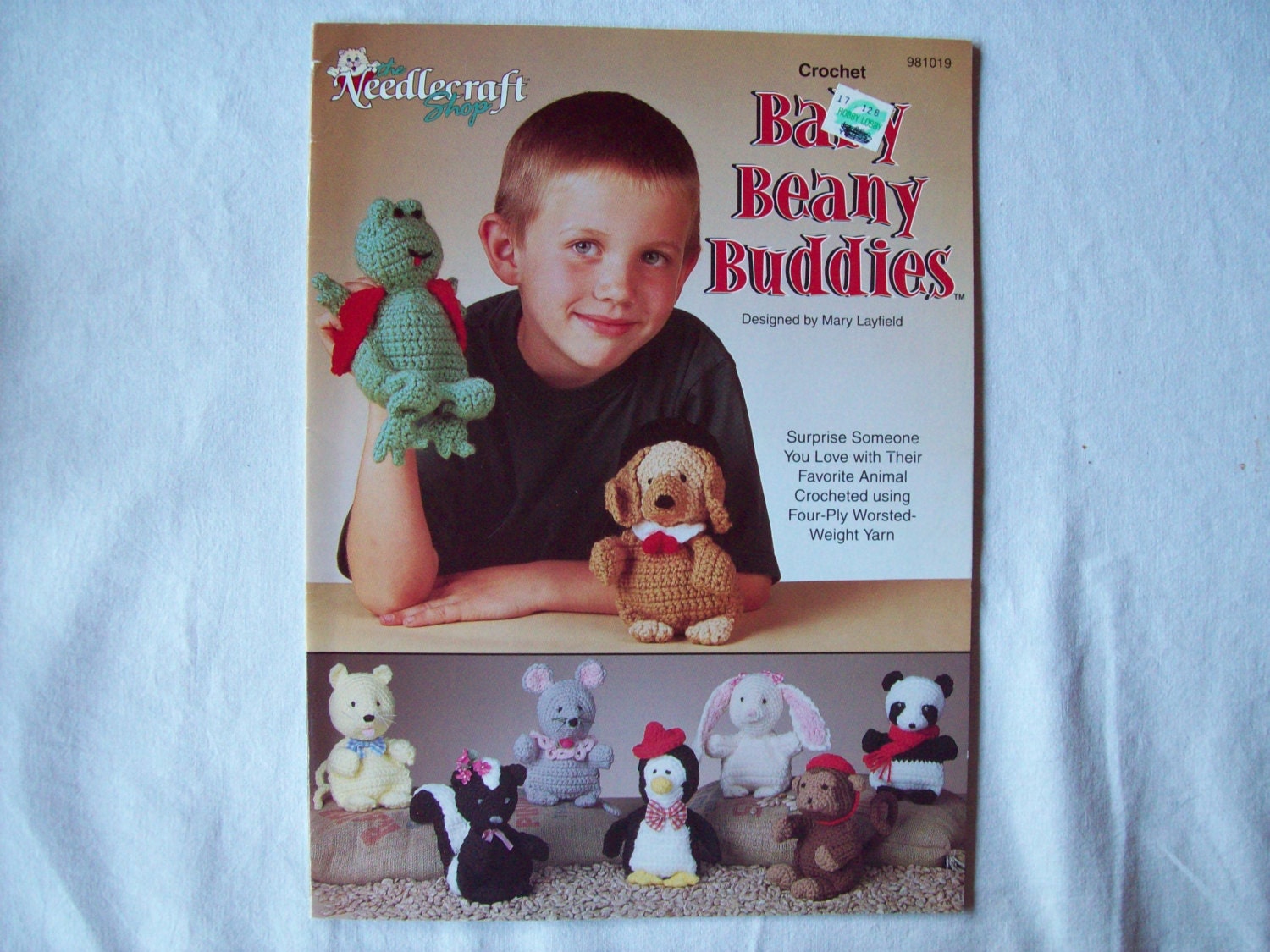 Crocheted Stuffed Animal Pattern Book, Baby Beany Bag Buddies, Needlecraft Shop 981019, doll stuffed Toy