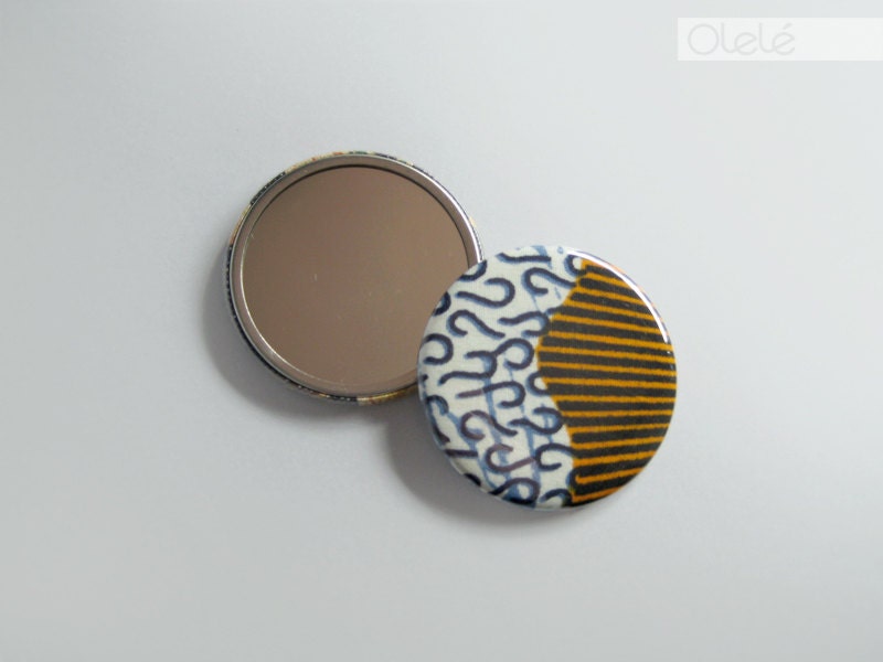 Wax print fabric covered pocket mirror