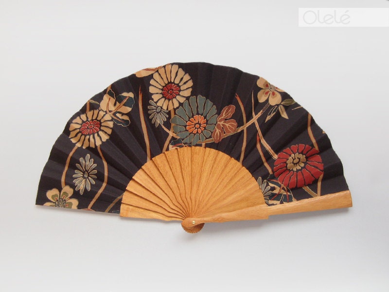 Japanese flowers Fan- Black